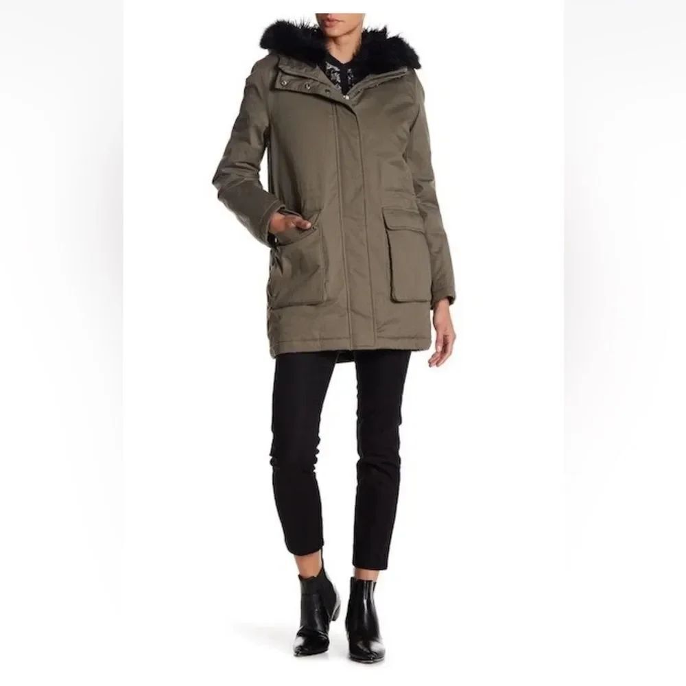 The Kooples Green parka with Real Fur trimmed hood NWT XS